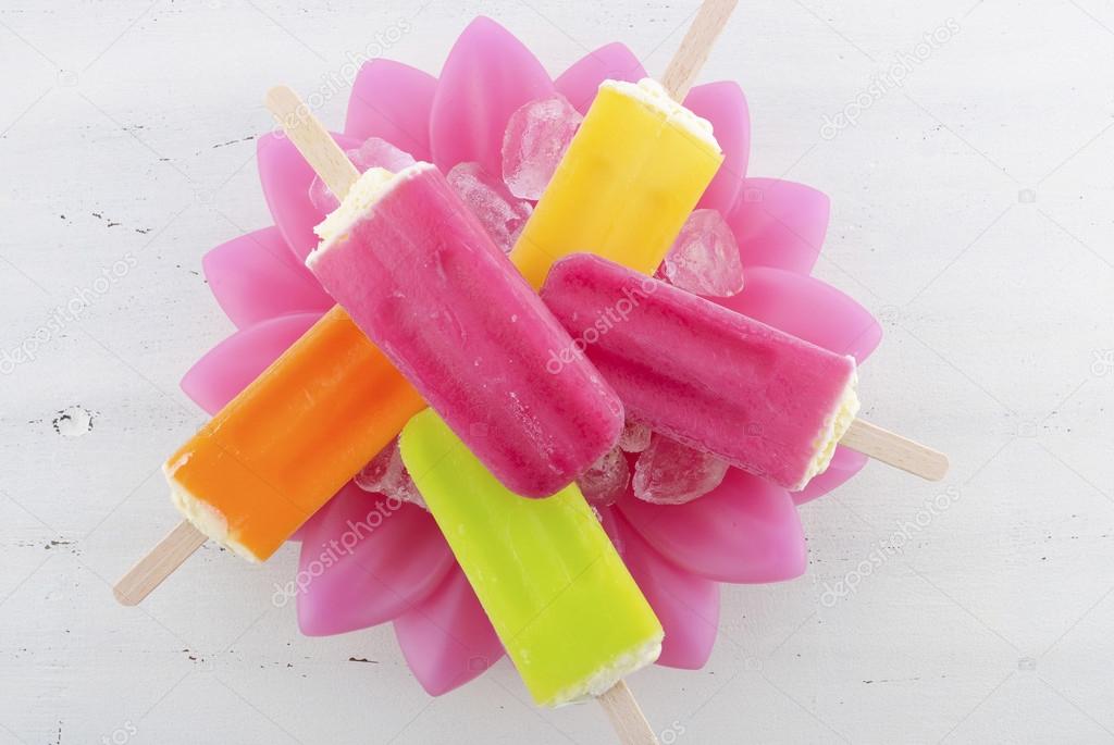 Summer is Here concept with bright color ice creams