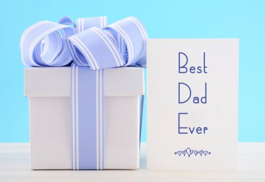 Happy Fathers Day Gift with Blue and White Ribbon