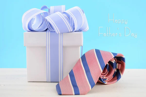 Happy Fathers Day Gift with Blue and White Ribbon — Stock Photo, Image