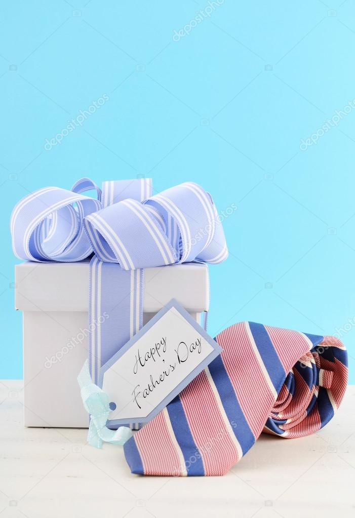 Happy Fathers Day Gift with Blue and White Ribbon