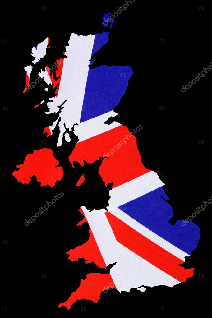 Map of Great Britain cut out with British flag Stock Photo by ...