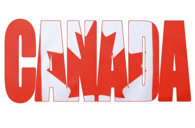 Canadian Flag in outline of word, Canada.  clipart