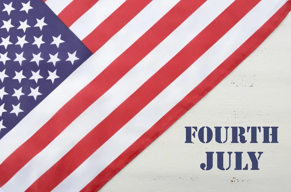 Happy Fourth of July USA Flag on White Wood Table — Stock Photo, Image