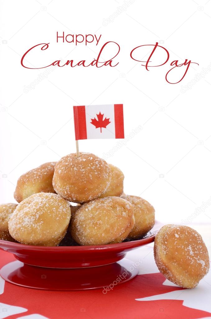 Canada Day celebration with plate of donut holes.
