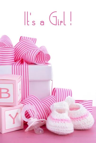 Baby shower Its a Girl pink gift — Stock Photo, Image