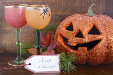 Happy Halloween table with Jack O Lantern pumpkin