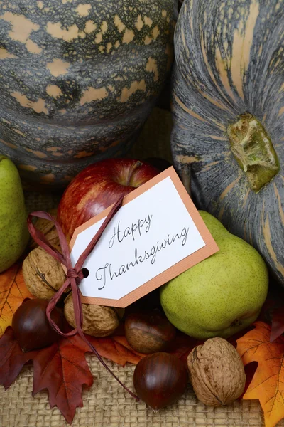 Happy Thanksgiving pompoen in rustieke setting. — Stockfoto