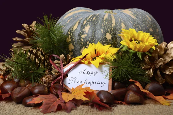 Happy Thanksgiving Pumpkin in Rustic Setting. — Stock Photo, Image