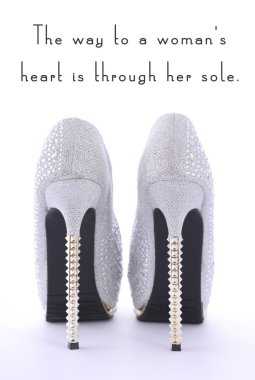 High Heel Rhinestone Shoes with Funny Saying Text.