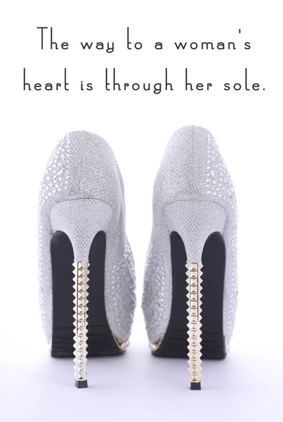 High Heel Rhinestone Shoes with Funny Saying Text. — Zdjęcie stockowe