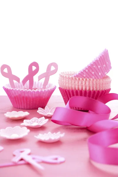 Fita rosa Caridade evento Cupcake Preparação — Fotografia de Stock
