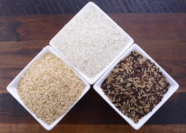 Square bowls of uncooked rice