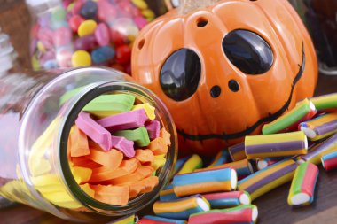 Happy Halloween Candy in Glass Apothecary Jars