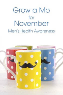 Colorful coffee mugs with mustaches.