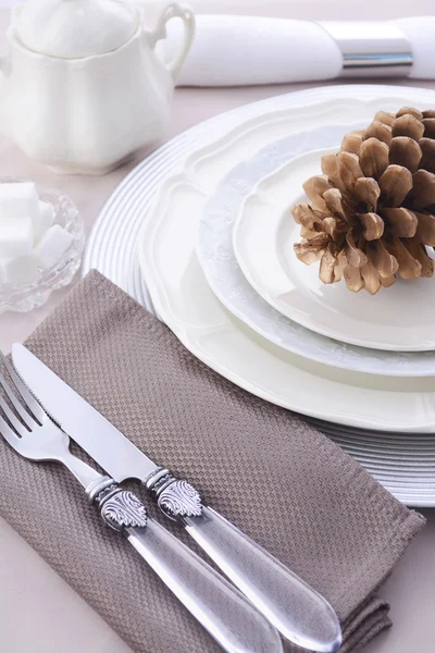 Elegant Formal Dining Thanksgiving Table Setting. — Stock Photo, Image
