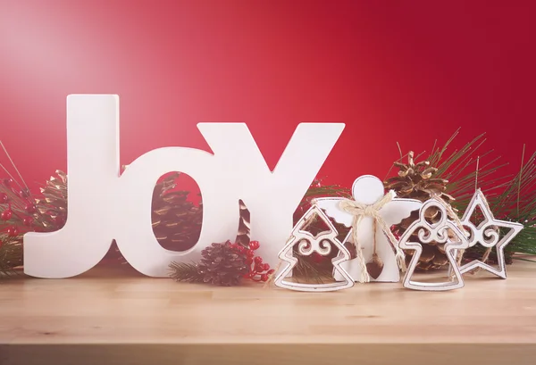 Tema vermelho e branco Decorações de mesa de Natal . — Fotografia de Stock