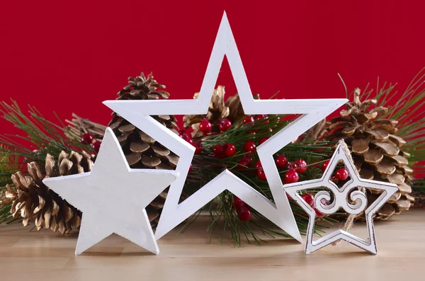 Tema rojo y blanco Decoraciones de mesa de Navidad . — Foto de Stock