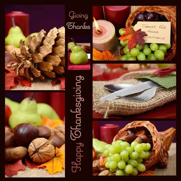Country style rustic Thanksgiving table setting collage. — Stock Fotó