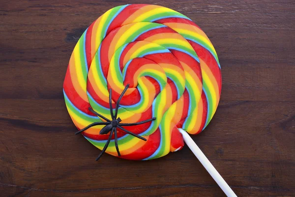 Trick or treat lollipop candy with spider. — Stockfoto