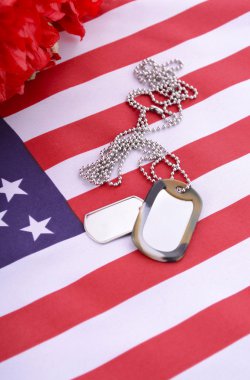 Veterans Day USA Flag with dog tags clipart