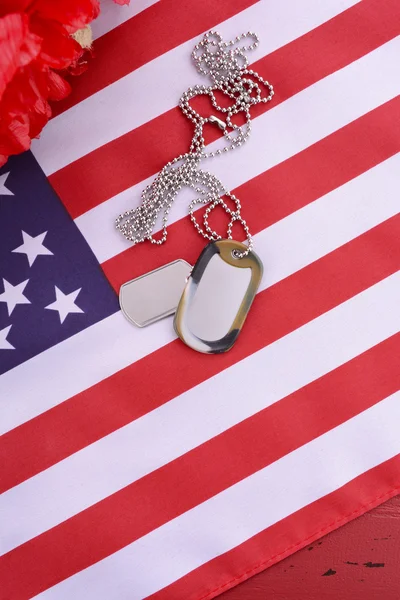 Veterans Day USA Flag with dog tags — Stock Photo, Image