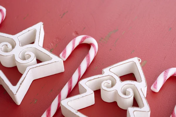 Red white Christmas background with decorated borders. — Stock Photo, Image