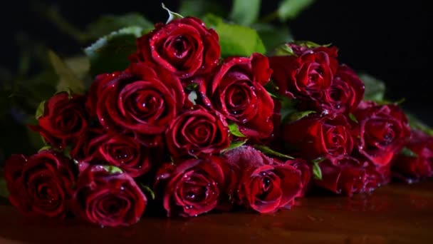 Valentine Red Roses close-up traag zoom. — Stockvideo