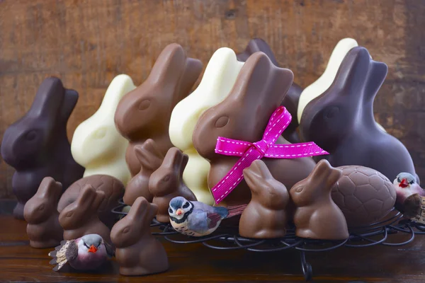 Chocolate bunny easter eggs. — Stock Photo, Image