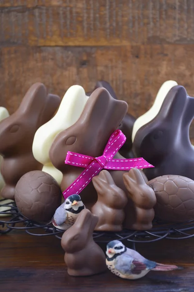 Chocolate bunny easter eggs. — Stock Photo, Image