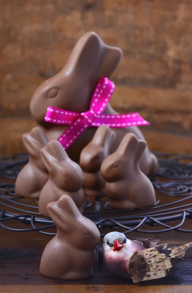 巧克力小兔子复活节彩蛋. — 图库照片