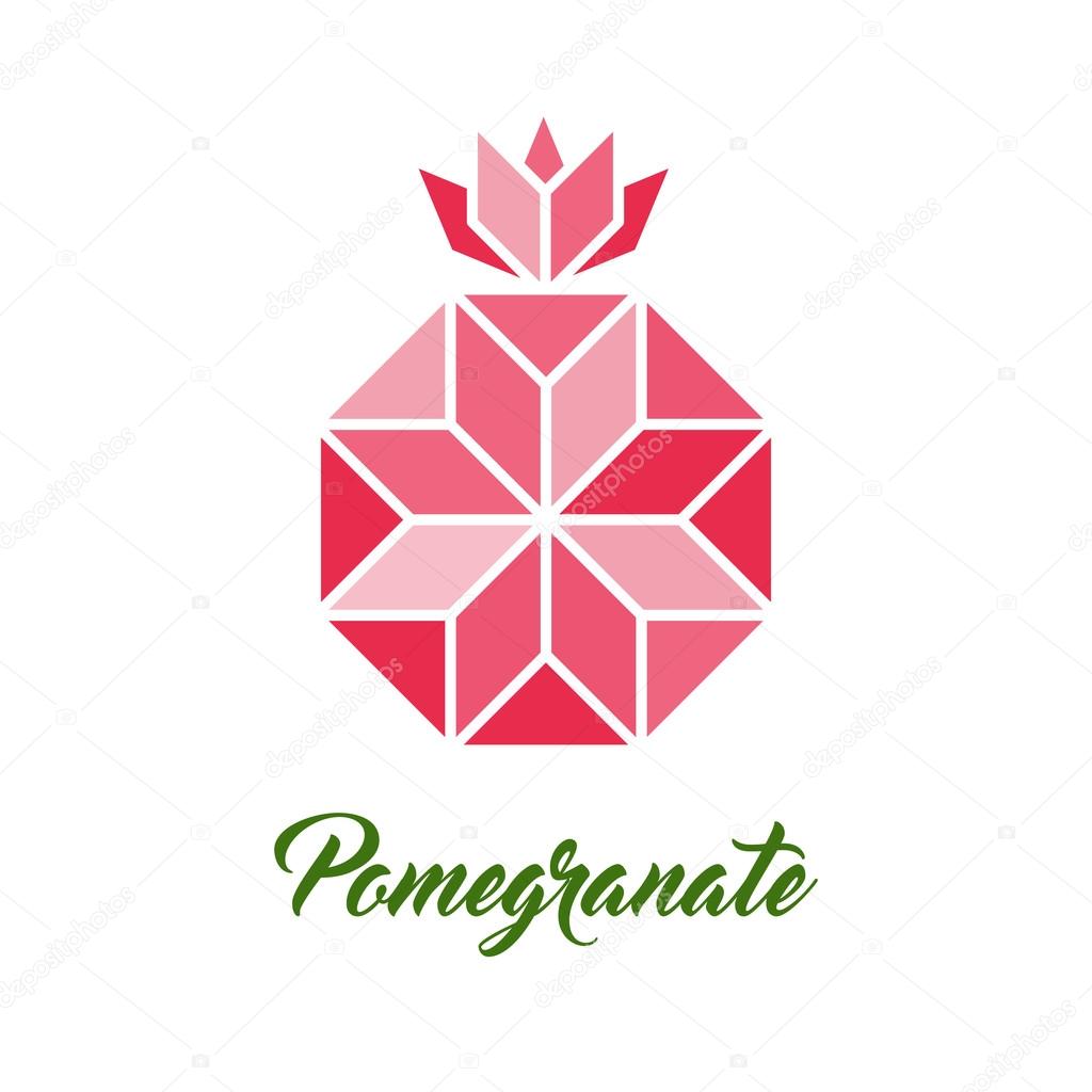 Symbol of Pomegranate, vector illustration. Made with polygons like a crystal. Abstract colorful geometric pattern.