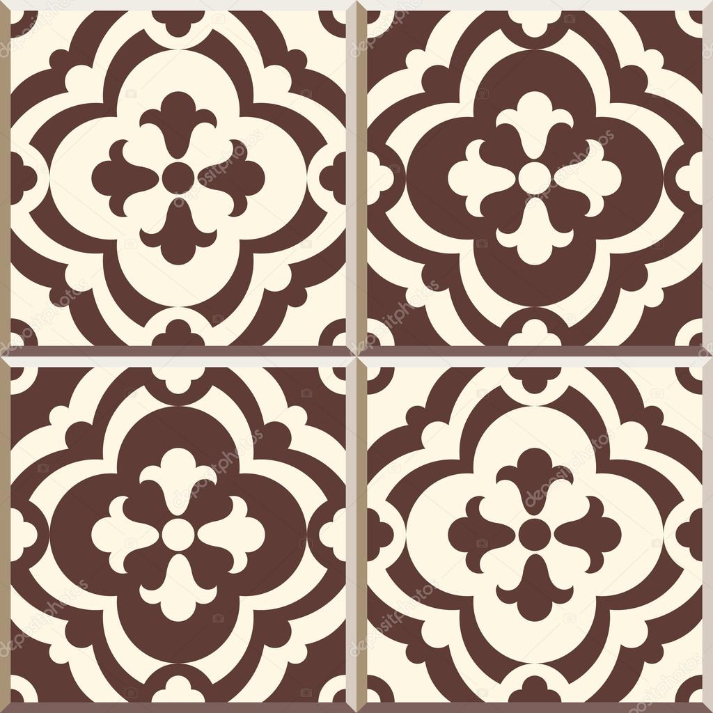 Retro patern de azulejos de piso, conjunto de cuatro patrones de