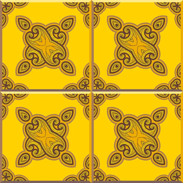 Retro azulejos del piso patern, amarillo y marrón — Vector de stock