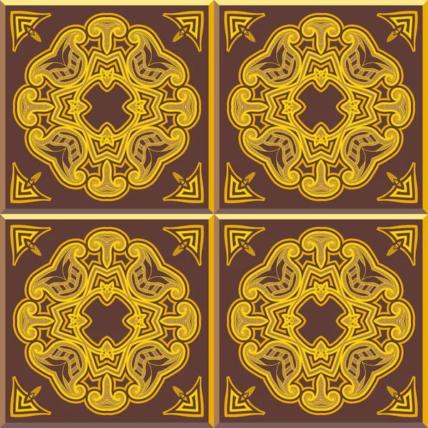 Retro azulejos del piso patern, amarillo y marrón — Archivo Imágenes Vectoriales
