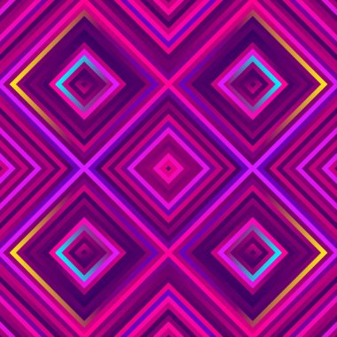 Çılgın kareler - parlak geometrik desenler ve kalın neon renkler. Çok renkli çizgiler. Kusursuz vektör deseni. Soyut geometrik arkaplan.