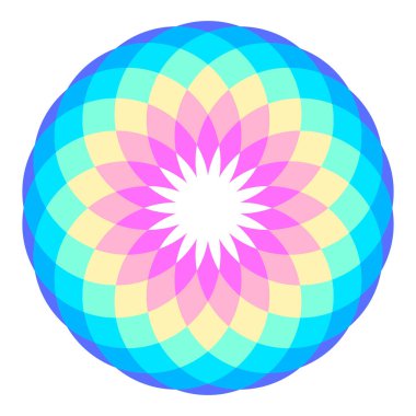 Basit gökkuşağı renkli dairesel mandala tasarımı, vektör çizimi. Soyut yuvarlak geometrik çerçeve