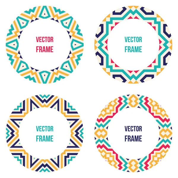 Four round frames with abstract geometric patterns — Stock Vector