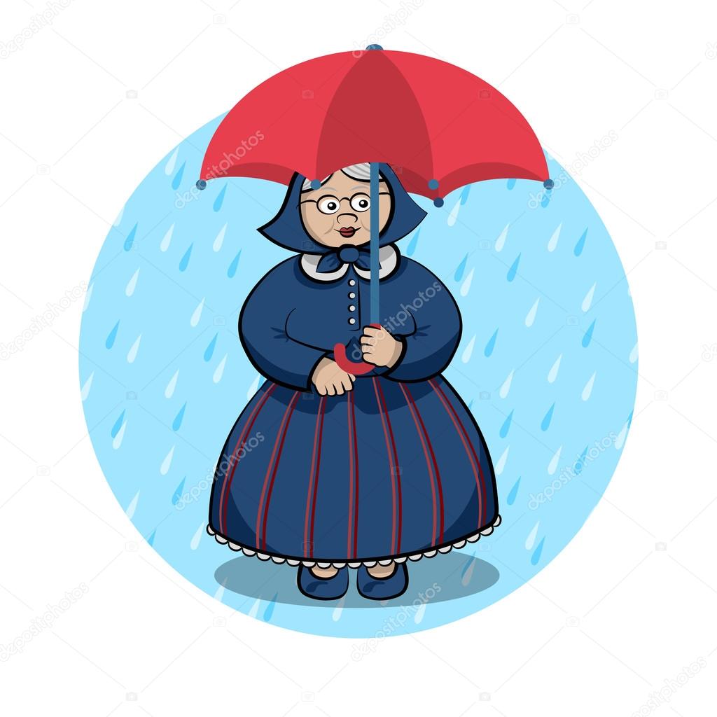 Old Lady under the rain