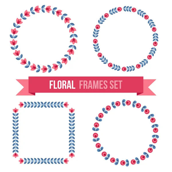 Set of design elements - round floral frames — Stock Vector