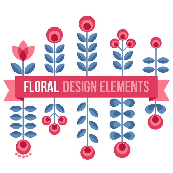 Conjunto de elementos de diseño - flores retro — Vector de stock