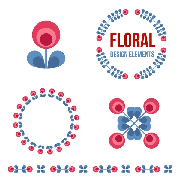 Set of design elements - retro flowers — Stock Vector