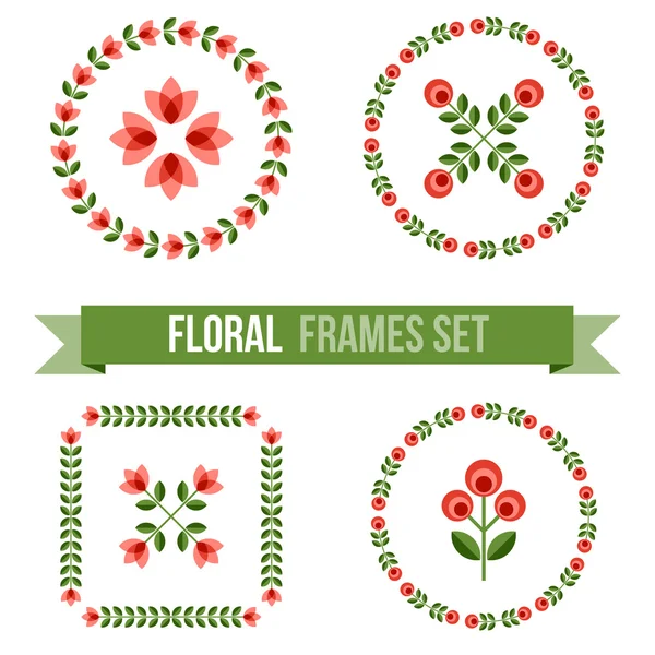 Set of design elements - round floral frames — Stock Vector