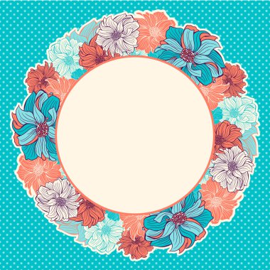 Tebrik kartı ile çizilmiş çiçek çelenk