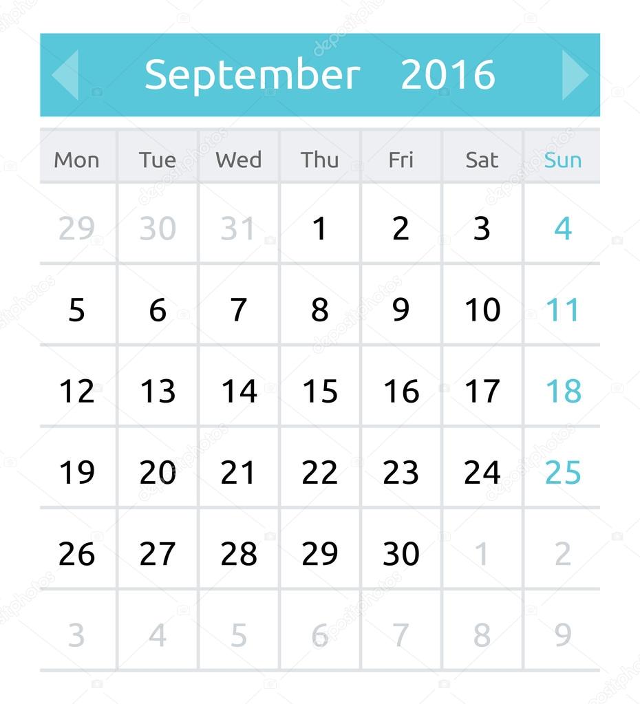 Simple european 2016 vector calendar, one month