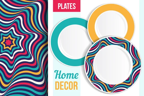 Pattern and set of decorative plates. — Stock Vector