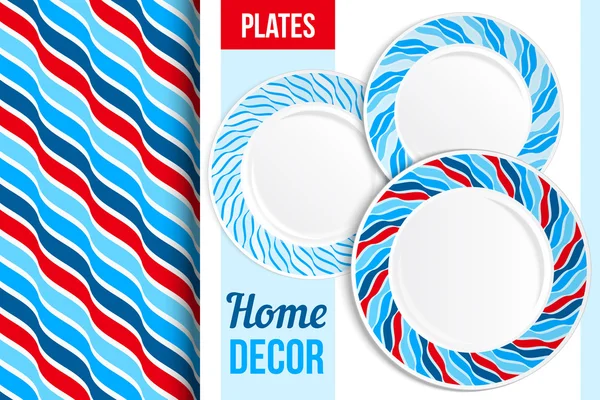 Pattern and set of decorative plates. — Stockvector