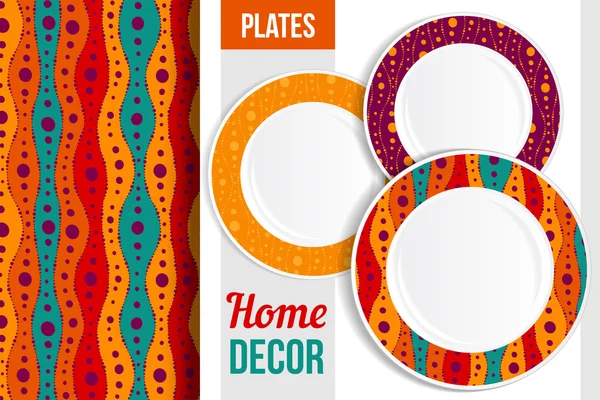 Pattern and set of decorative plates. — Stock vektor