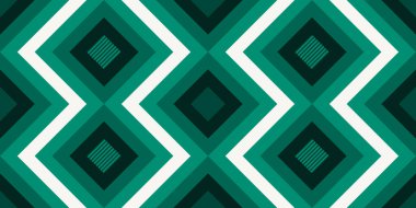 Viridyen elmaslar, renkli zikzaklar, elmaslar ve optik illüzyon, kusursuz geometrik vektör deseni. Kalın tasarım arkaplan, kumaş, duvar kağıdı, kapak tasarımı