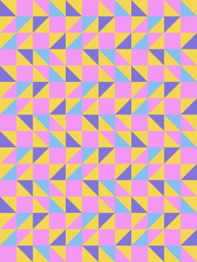 Geometrik duyarlılık estetiği, renk bloğu tessellasyonu modern dikişsiz vektör kalıpları. Tarafsız retro renkler. Kumaş koleksiyonu ve duvar kağıtları için tekrarlanabilir tasarım,