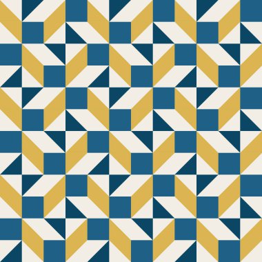 Geometrik duyarlılık estetiği, renk bloğu tessellasyonu modern dikişsiz vektör kalıpları. Tarafsız retro renkler. Kumaş koleksiyonu ve duvar kağıtları için tekrarlanabilir tasarım,